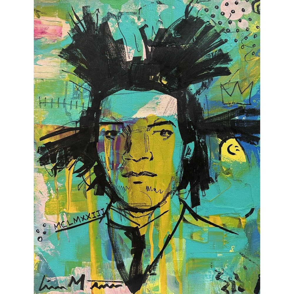 jean michel basquiat original art painting portrait street graffiti signed Liam